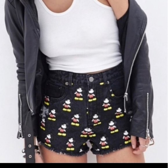 Disney Mickey Mouse Black Denim Shorts - Picture 2 of 8